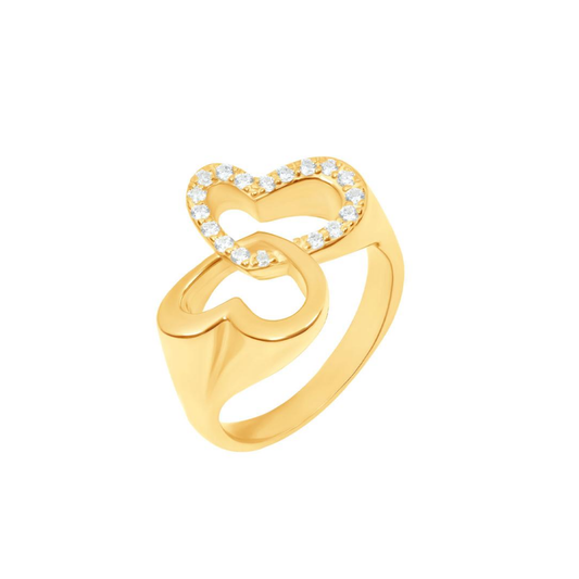 ANEL EM PRATA 925% EUGÉNIO CAMPOS DOURADO LOVE C/ZIRCÓNIAS