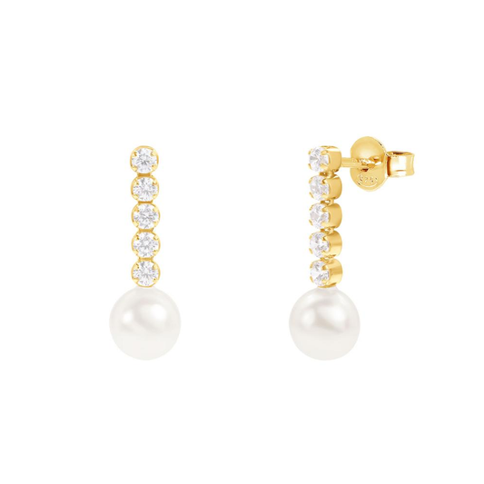 BRINCOS EM PRATA 925% DOURADA EUGÉNIO CAMPOS COM PÉROLA 2.50GR