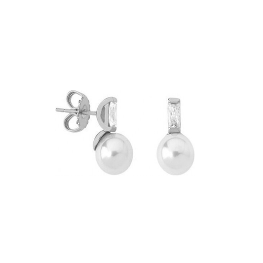 BRINCOS MAJORICA , AUVA PRATA 925% C/ PEROLA E ZIRCONIA