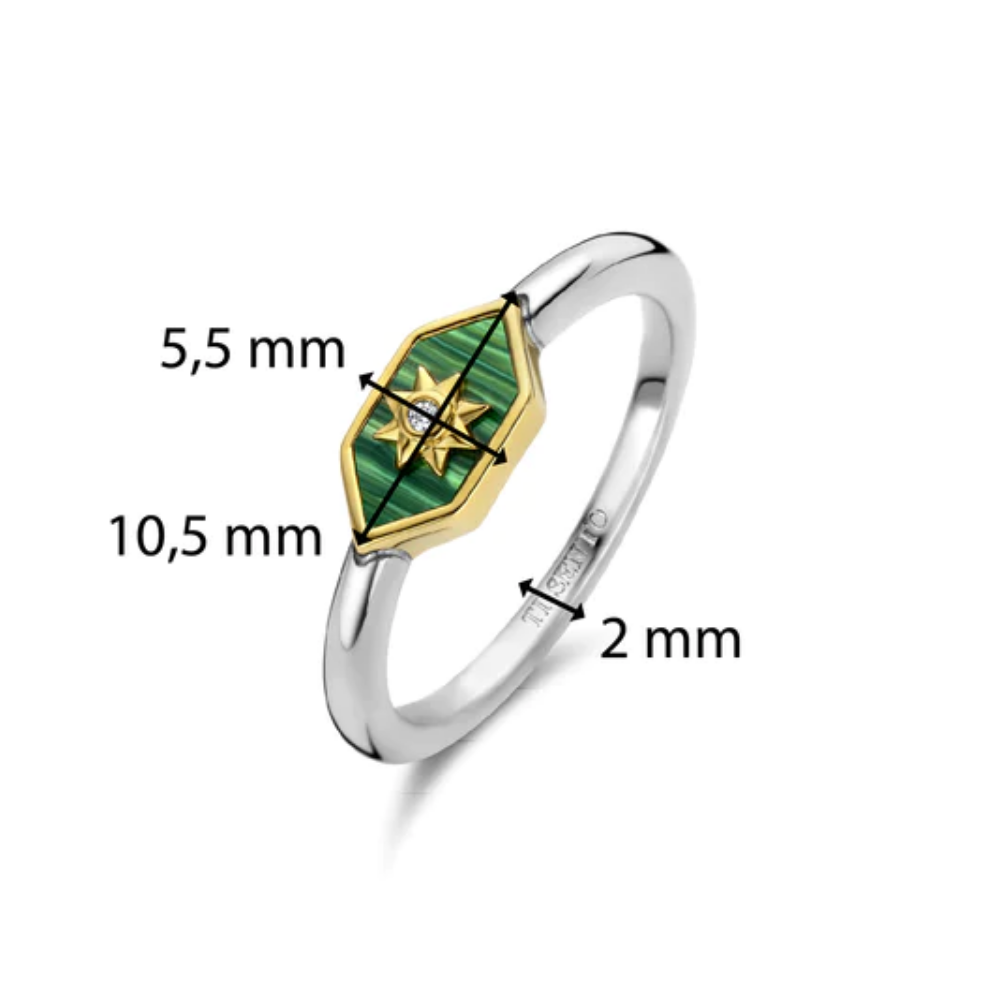 ANEL TI SENTO PRATA 925% C/ZIRCONIA E MALAQUITE