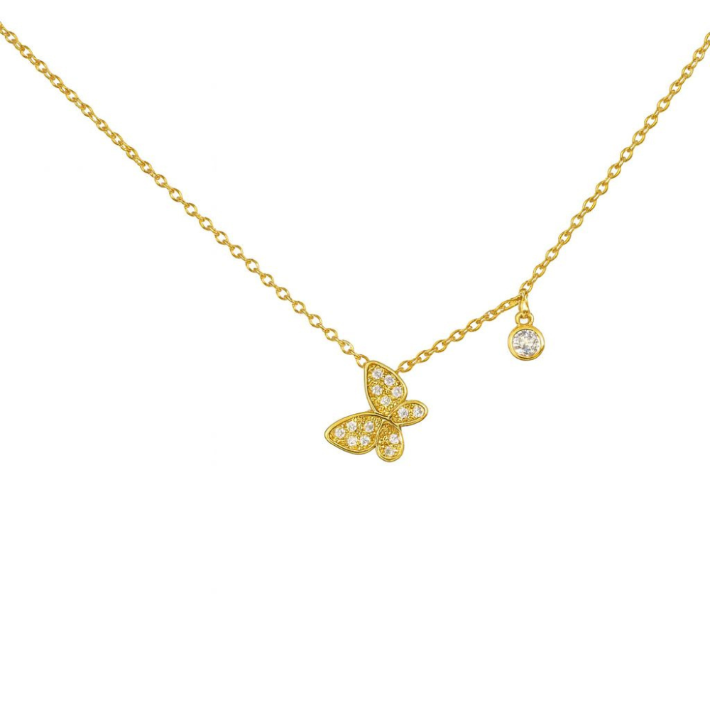 COLAR EM PRATA 925 COM ZIRCONIAS COM BORBOLETA