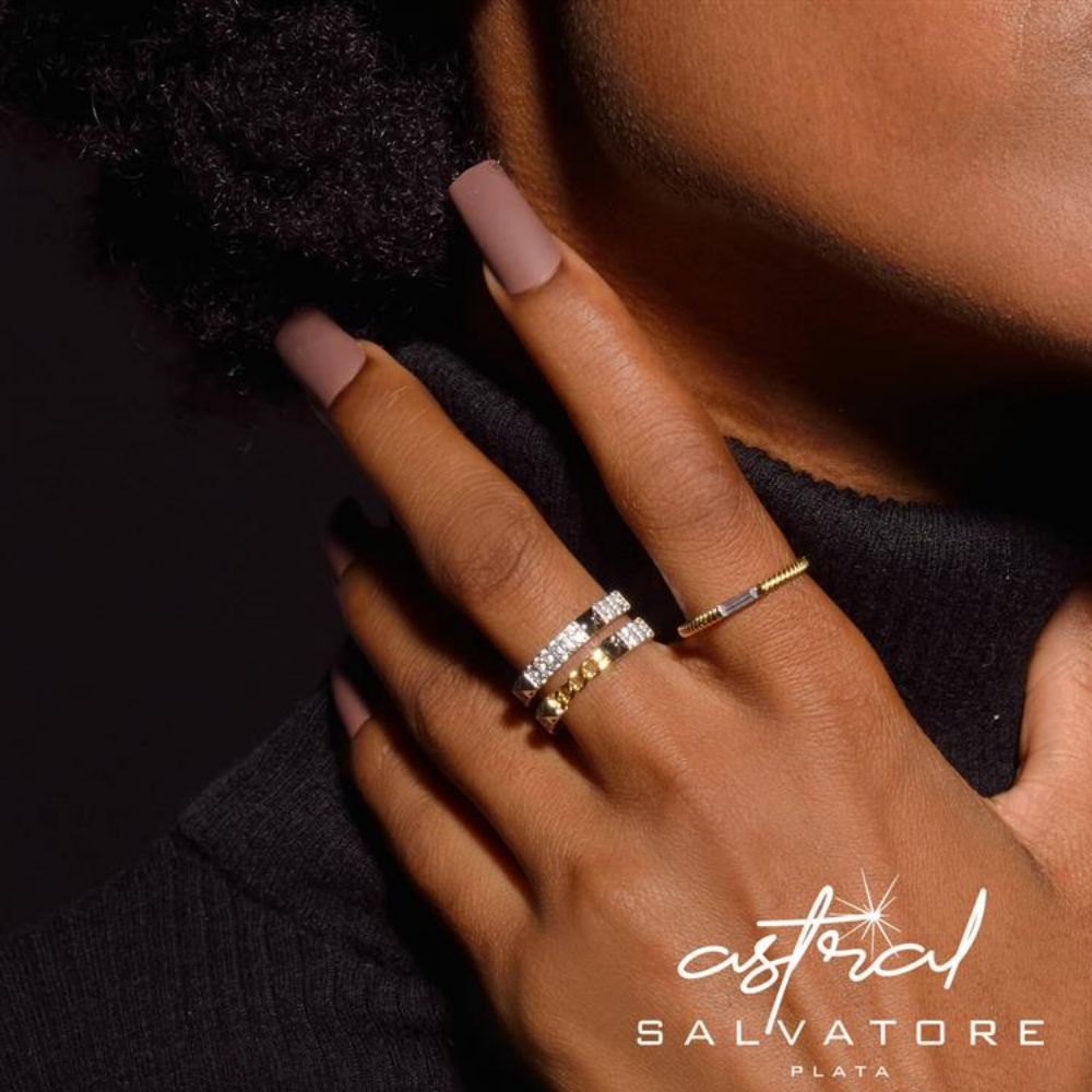 ANEL SALVATORE EM PRATA 925% DOURADA C/ ZIRCONIA