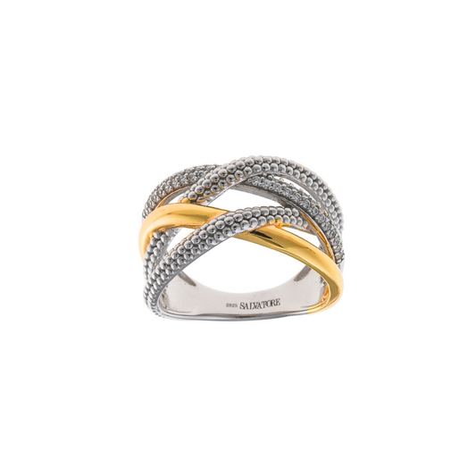 ANEL SALVATORE EM PRATA 925% BICOLOR COM ZIRCÓNIAS T16