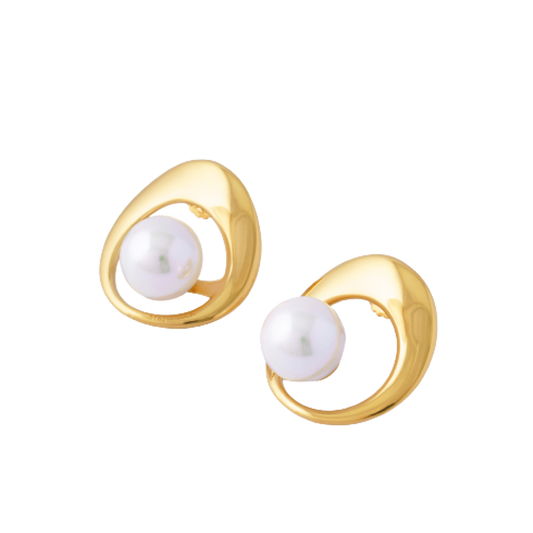 BRINCOS MAJORICA PETRA PRATA 925% DOURADA C/ PEROLA 7,66GR