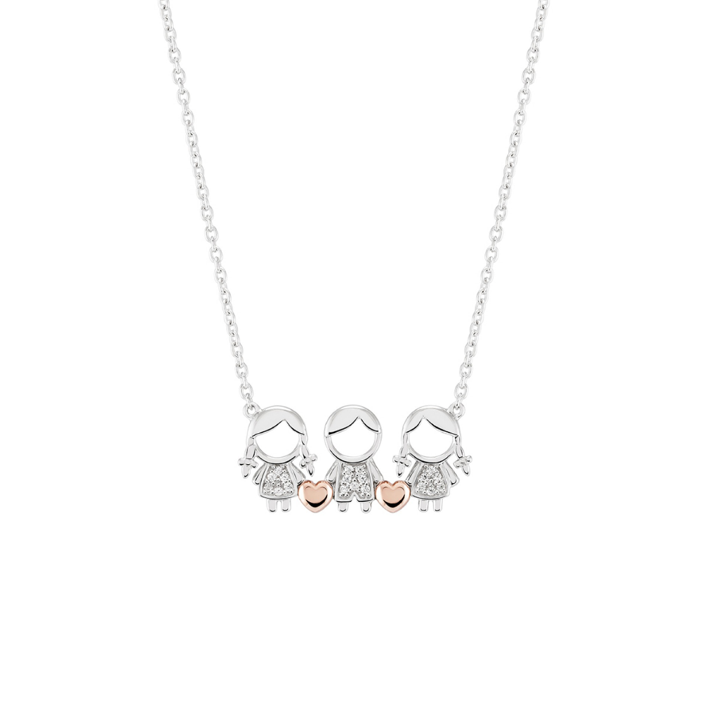 COLAR UNIKE DOUBLE GIRL & BOY EM PRATA 925% COM ZIRCÓNIAS "UK.CL.1110.0011"