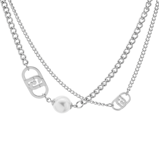 COLAR LIU JO EM AÇO PRATEADO COM PÉROLA