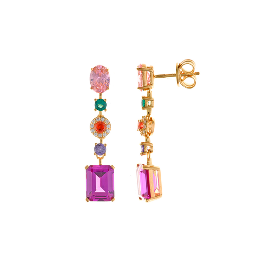 BRINCOS SALVATORE EM PRATA 925 DOURADA COM CITRINOS MULTICOLOR