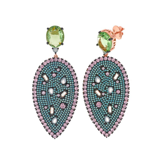 BRINCOS SALVATORE EM PRATA 925% ROSE GOLD COMZIRCÓNIAS COLORIDAS