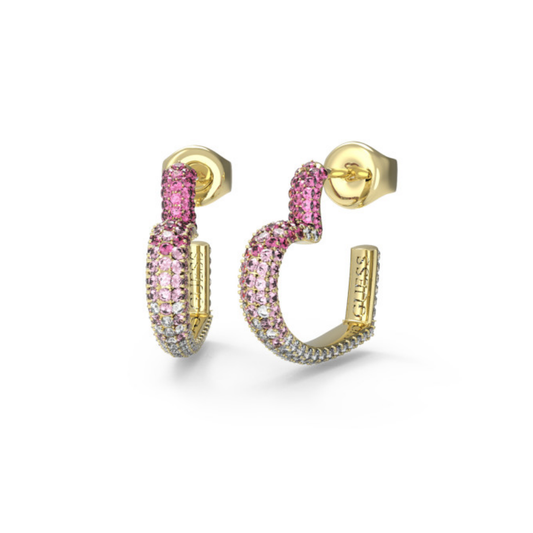 BRINCOS GUESS GU BELOVED EM AÇO DOURADO C/ ZIRCONIAS