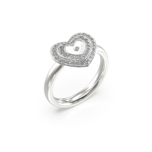 ANEL GUESS EM AÇO PRATEADO CORAÇÃO COM ZIRCÓNIAS "JUBR04034JWRH54"