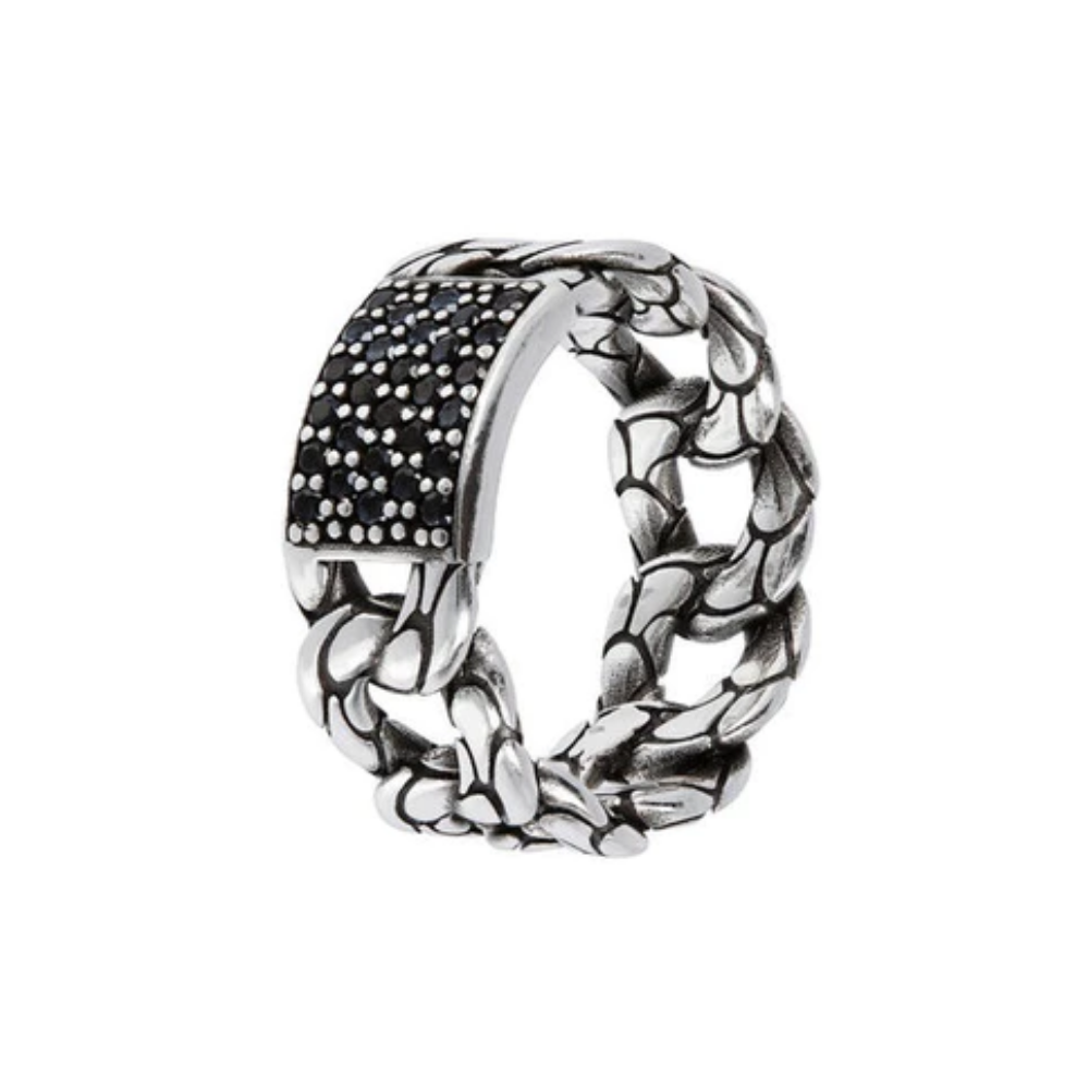 ALBERTO M. ANEL EM PRATA 925% TEXTURA CORDA PEDRAS CRAVADAS ESPINÉLIO