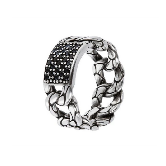 ALBERTO M. ANEL EM PRATA 925% TEXTURA CORDA PEDRAS CRAVADAS ESPINÉLIO