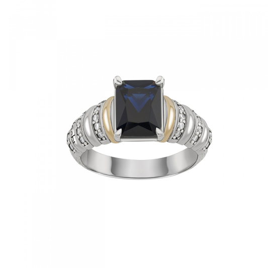 ANEL TASHI EM PRATA 925 E OURO 375 COTE D'AZUR AZUL SAFIRA   T16