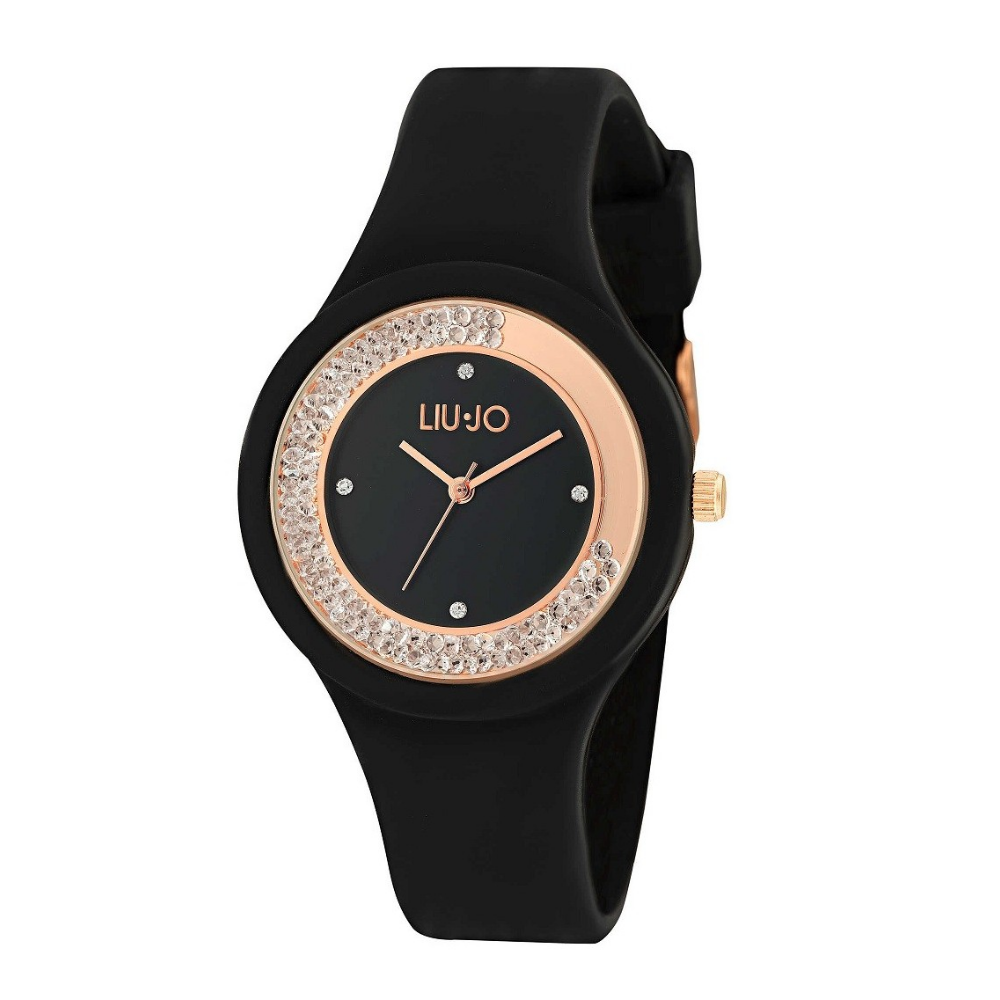 RELÓGIO LIU JO SILICONE PRETO E ROSE GOLD