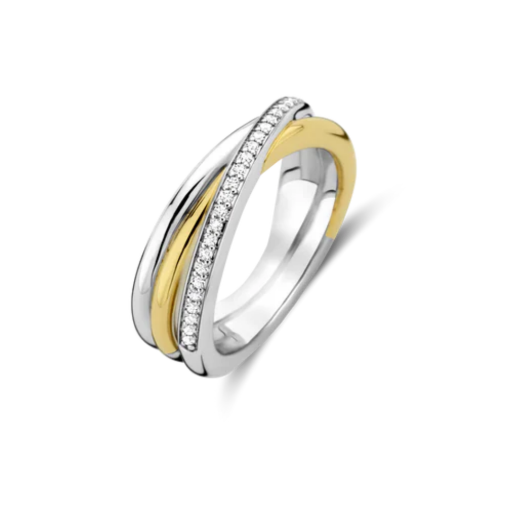 ANEL EM PRATA 925" BICOLOR COM ZIRCÓNIAS