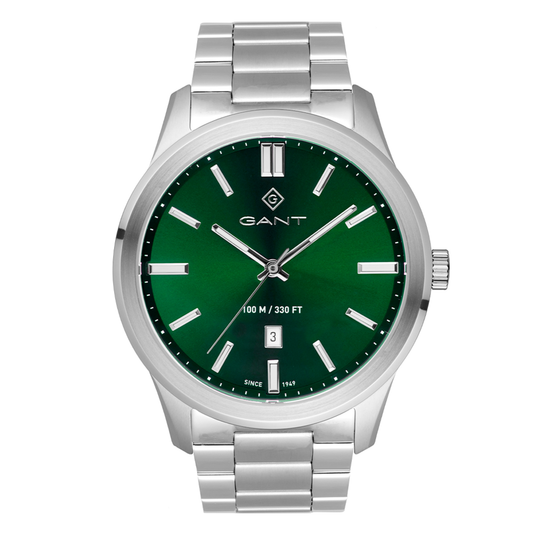 RELÓGIO GANT BRIDGETON EM AÇO PRATEADO MOSTRADOR VERDE"G182004"