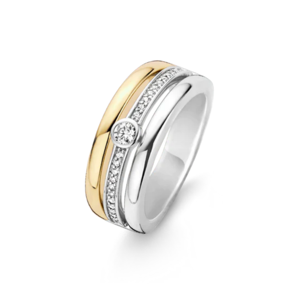 ANEL TI SENTO EM PRATA 925% BICOLOR COM ZIRCÓNIAS