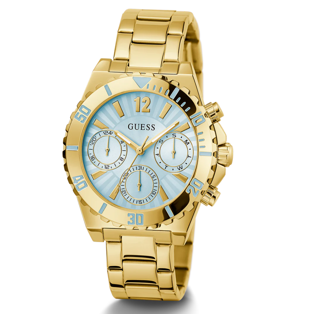 RELÓGIO GUESS DOURADO MOSTRADOR TURQUESA "GW0696L2"