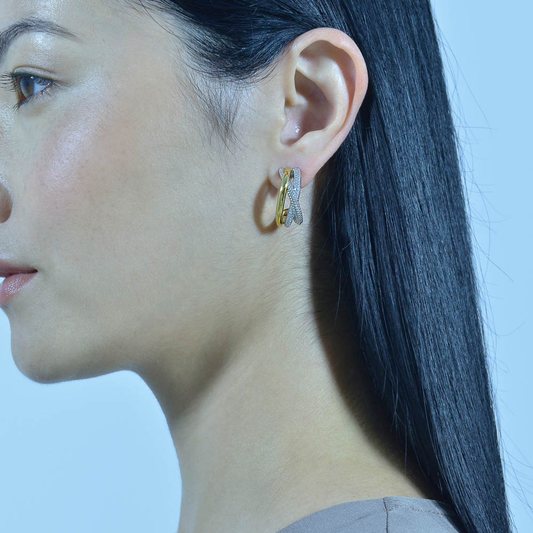 BRINCOS SALVATORE EM PRATA BICOLOR COM ZIRCÓNIAS