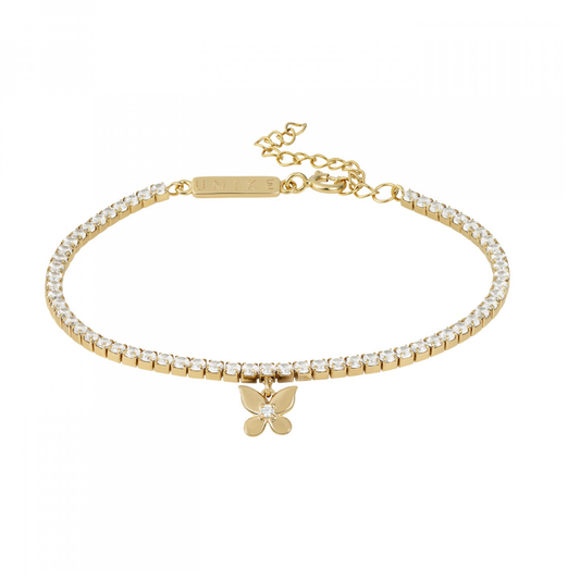PULSEIRA UNIKE EM PRATA 925% BUTTERFLY GOLDEN COM ZIRCÓNIAS