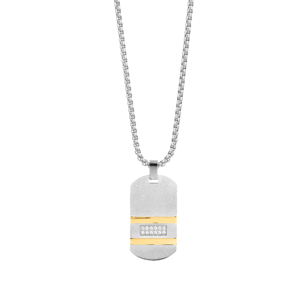 COLAR RADIANT HOMEM MARTINEZ C/ PLACA BICOLOR E ZIRCONIAS RH000111