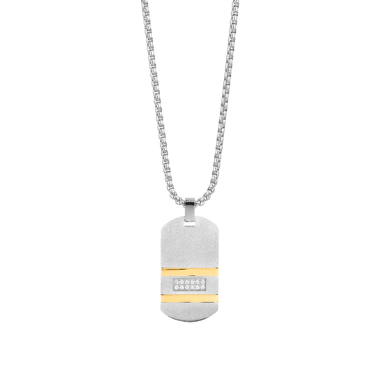 COLAR RADIANT HOMEM MARTINEZ C/ PLACA BICOLOR E ZIRCONIAS RH000111