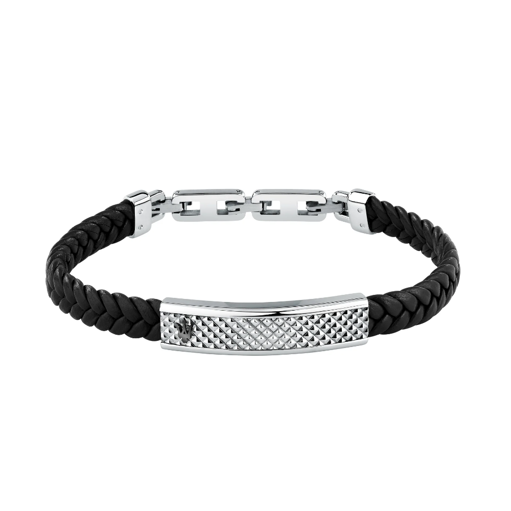 PULSEIRA MASERATI E AÇO E PELE PRETO