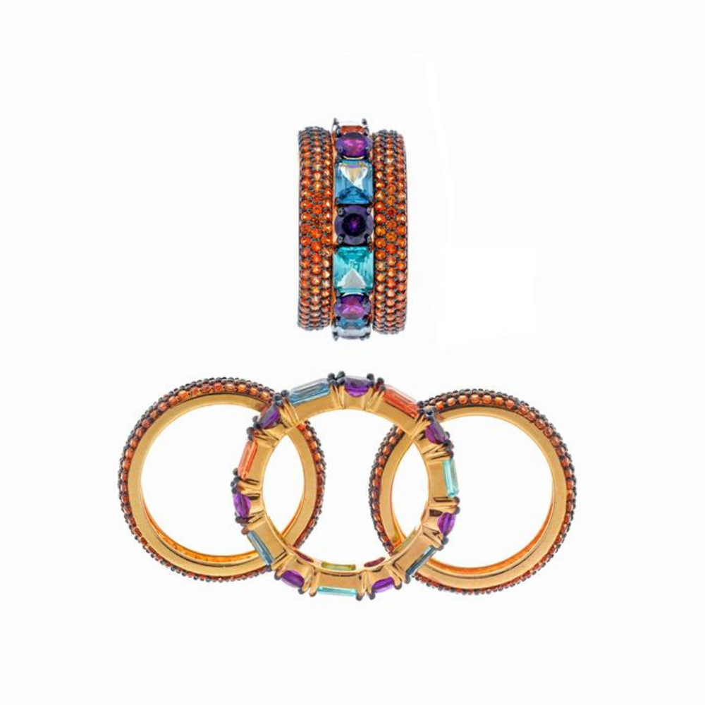 CONJUNTO DE ANEÍS SALVATORE EM PRATA 925%COM ZIRCÓNIAS