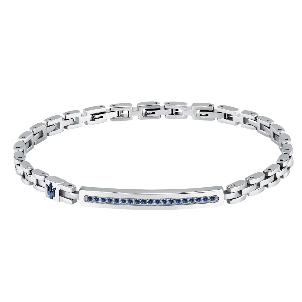 PULSEIRA MASERATI EM AÇO COM ZIRCÓNIAS AZUIS
