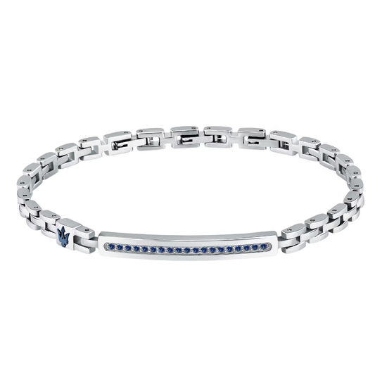 PULSEIRA MASERATI EM AÇO COM ZIRCÓNIAS AZUIS