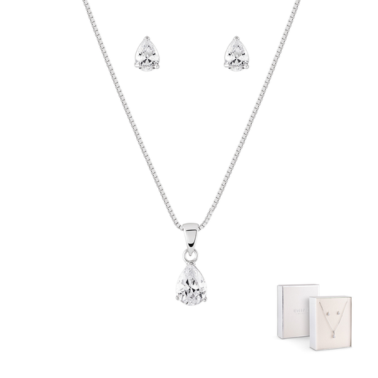 CONJUNTO UNIKE CLASSY DROP I EM PRATA 925% COM ZIRCÓNIAS "UK.PK.1202.0004"