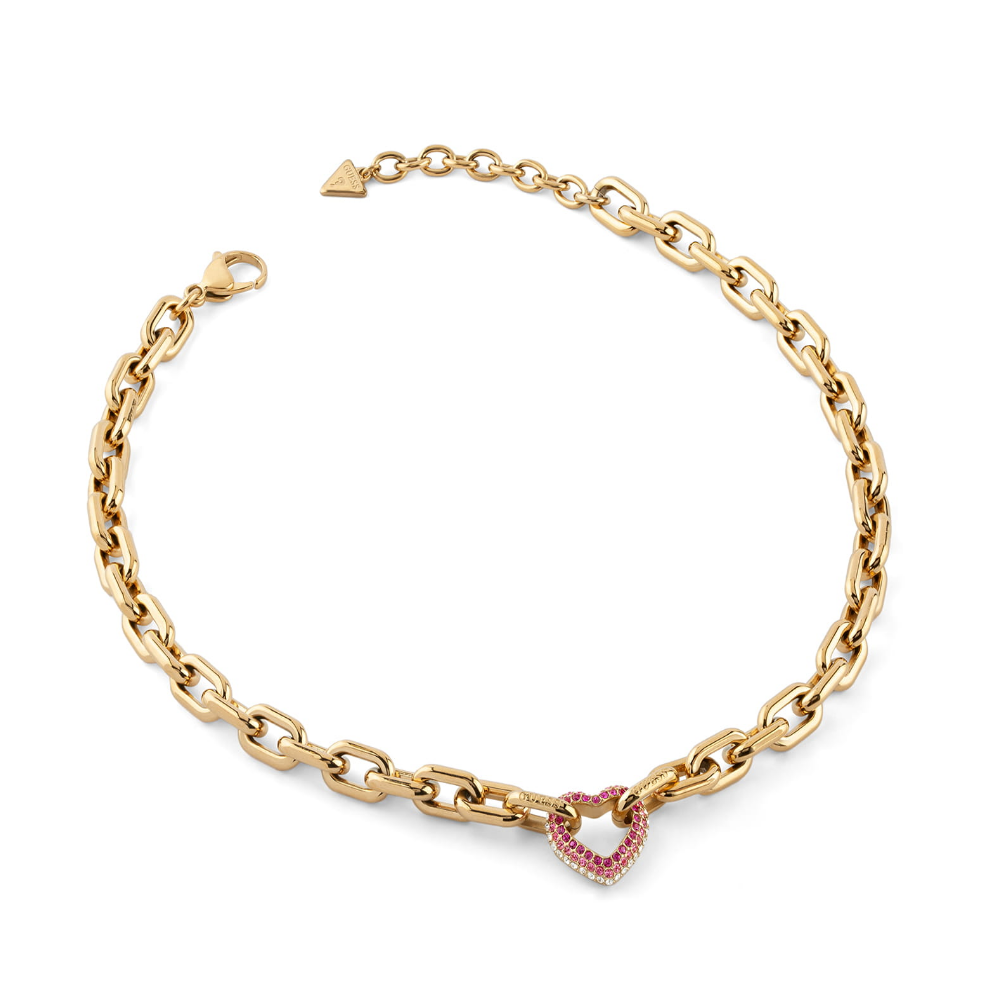 COLAR GUESS GU BELOVED EM AÇO DOURADO C/ ZIRCONIAS