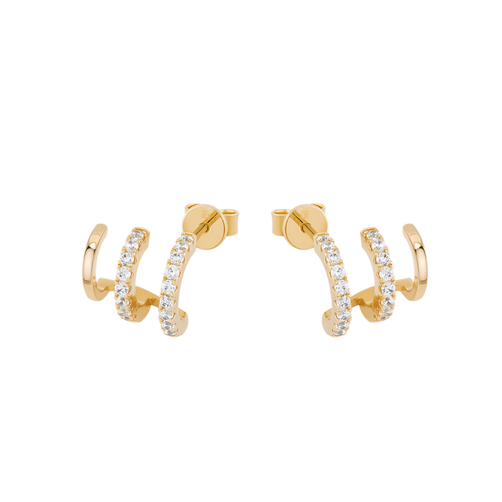 BRINCOS UNIKE MIA ROSE 3 LINES SHINNY EM PRATA 925% COM ZIRCÓNIAS "UK.BR.1204.0163"
