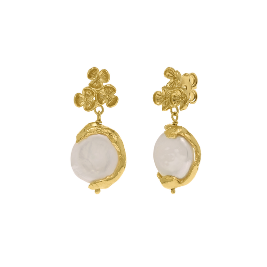 BRINCOS EUGÉNIO CAMPOS EM PRATA 925% DOURADA COM PÉROLAS DE ÁGUA DOCE