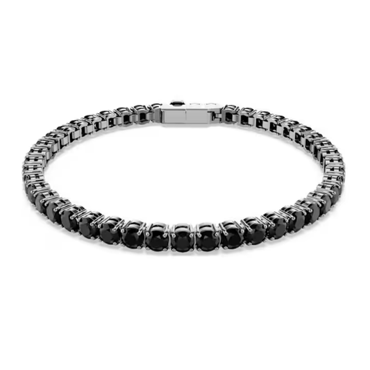 Bracelete Swarovski Tennis Matrix Lapidação redonda, Preta, Lacada a ródio