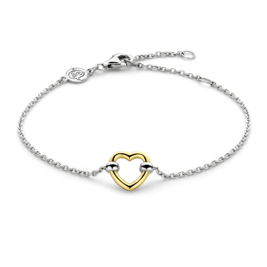 PULSEIRA TI SENTO EM PRATA 925% BICOLOR CORAÇÃO
