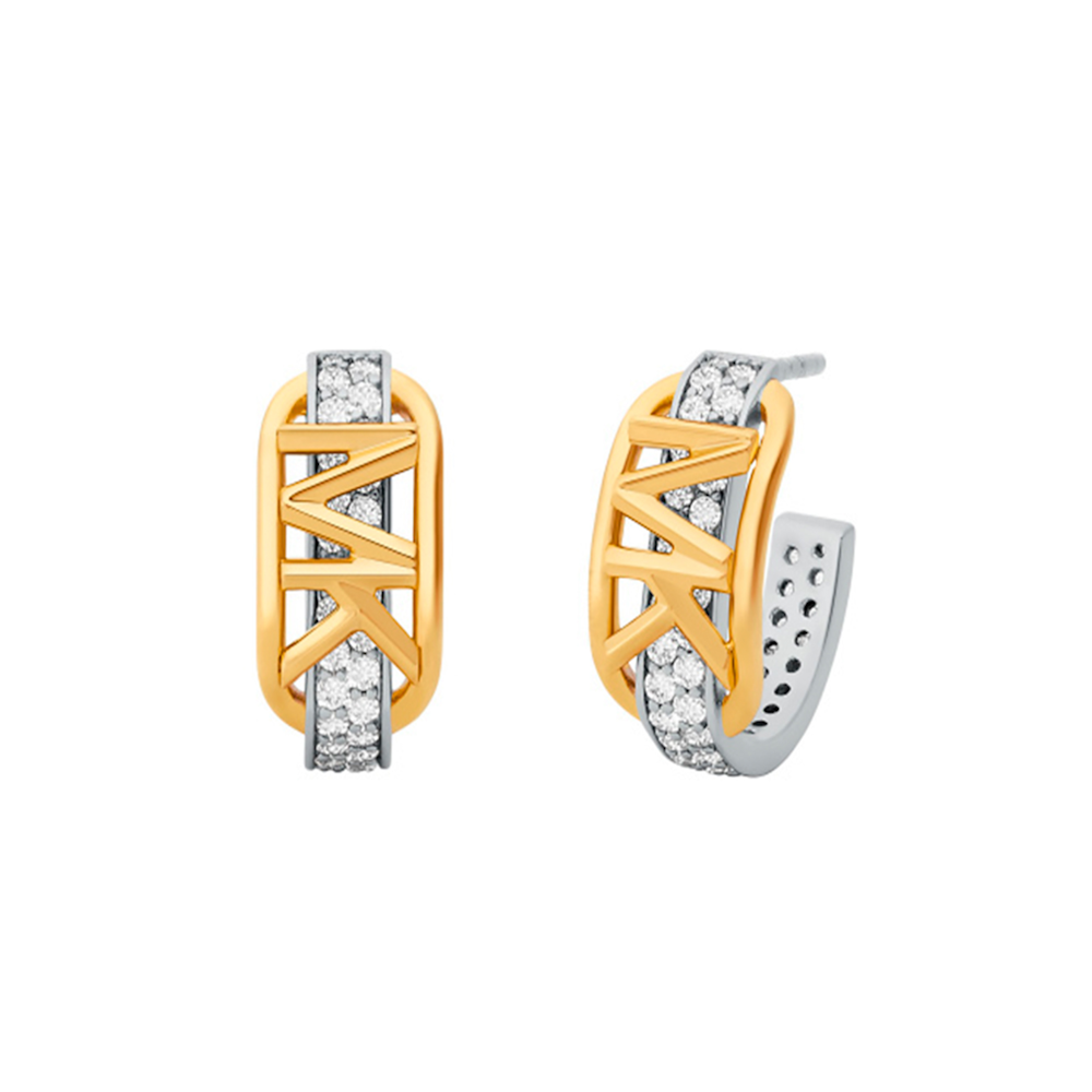 BRINCOS BICOLOR MICAEL KORS EM PRATA 925% PLAQUEADA OURO C/ ZIRCONIAS MKC1673CZ931