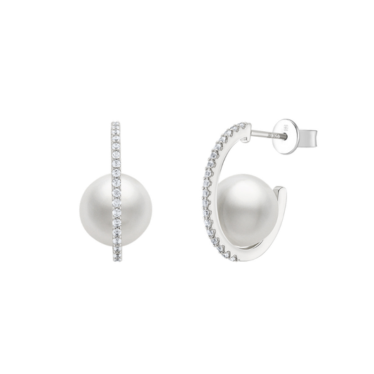 BRINCOS UNIKE CLASSY & CHIC PEARL EM PRATA 925% COM ZIRCÓNIAS "UK.BR.1204.0175"