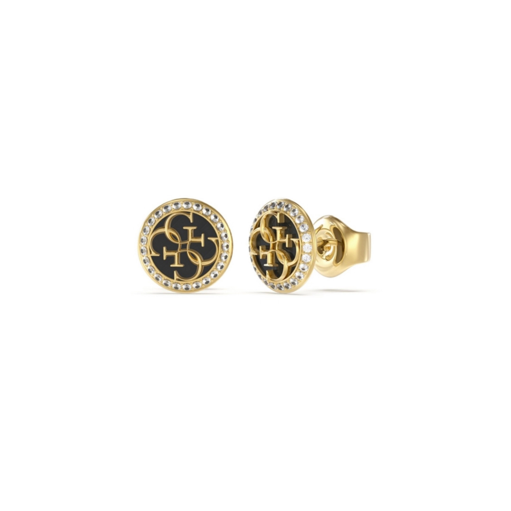 BRINCOS GUESS EM AÇO DOURADO C/ ZIRCÓNIAS (DOURADO E PRETO)