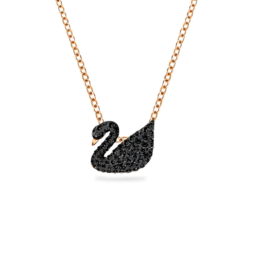 Pingente Swarovski Swan Cisne, Pequeno, Preto, Lacado a rosa dourado