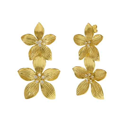 BRINCOS EUGENIO CAMPOS EM PRATA 925% DORADA C/ ZIRCONIAS