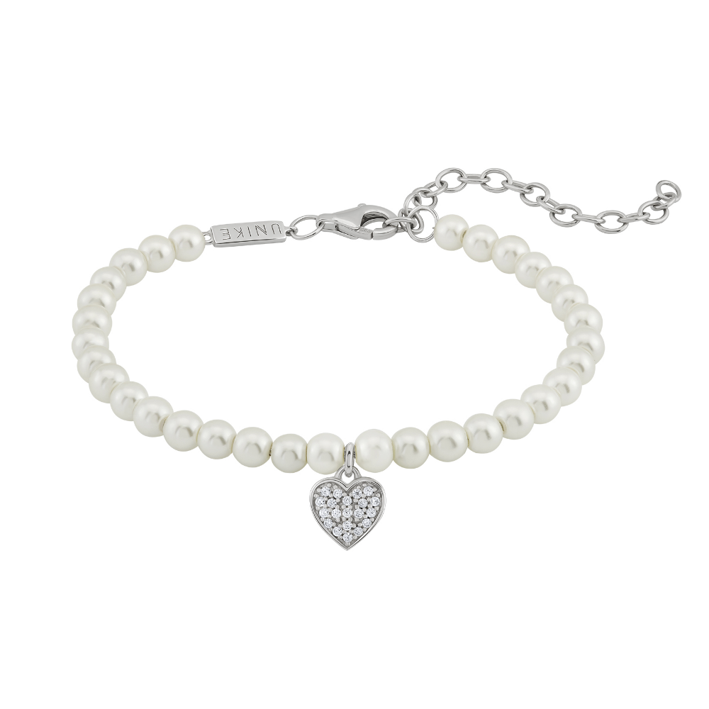 PULSEIRA UNIKE HEART PEARLS EM PRATA 925% COM PÉROLAS E ZIRCÓNIAS