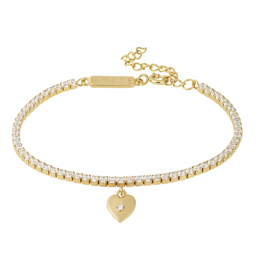 PULSEIRA UNIKE EM PRATA 925% HEART GOLDEN COM ZIRCÓNIAS