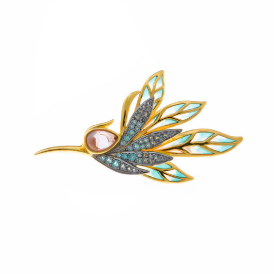 ALFINETE SALVATORE EM PRATA 925% DOURADA COM ZIRCÓNIAS