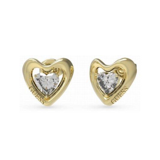 BRINCOS GUESS GU BELOVED EM AÇO DOURADO C/ ZIRCONIAS