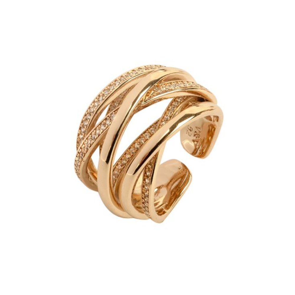 ANEL VIDAL & VIDAL EM BRONZE COM ZIRCÓNIAS BANHADO A OURO 18KT