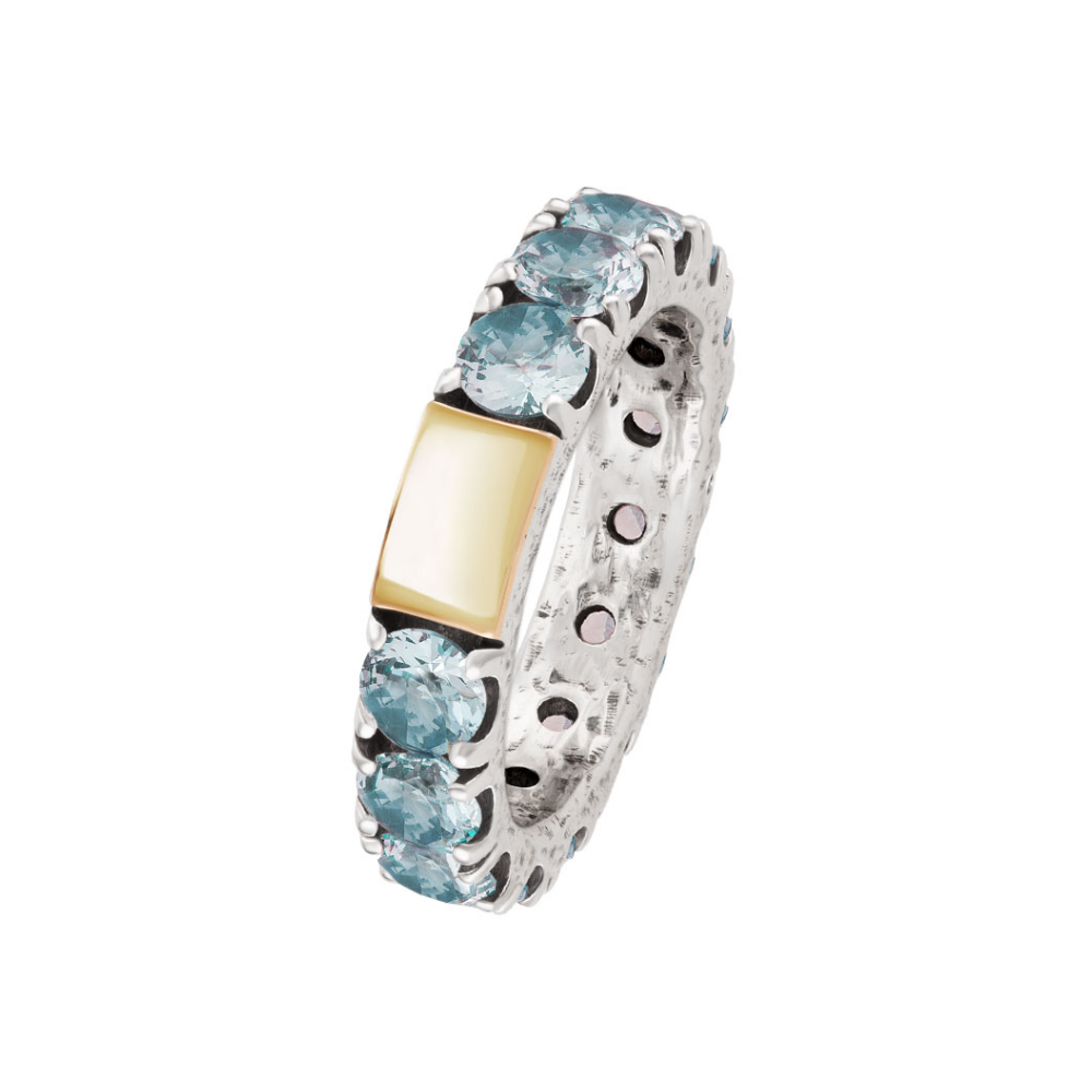 ANEL TASHI MEMÓRIA LIGHT BLUE EM PRATA 925% E OURO 375
