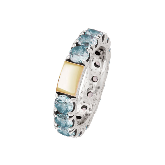 ANEL TASHI MEMÓRIA LIGHT BLUE EM PRATA 925% E OURO 375
