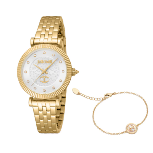 RELÓGIO JUST CAVALLI ANIMALIER DOURADO+ PULSEIRA "JC1L266M0025"