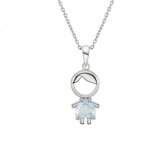 COLAR UNIKE EM PRATA 925% COM MEDALHA MENINO CRISTAL AZUL 3.60 GR